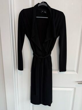 Windsor Black Long Sleeve Wrap Cardigan with Self Tie Belt and Pockets